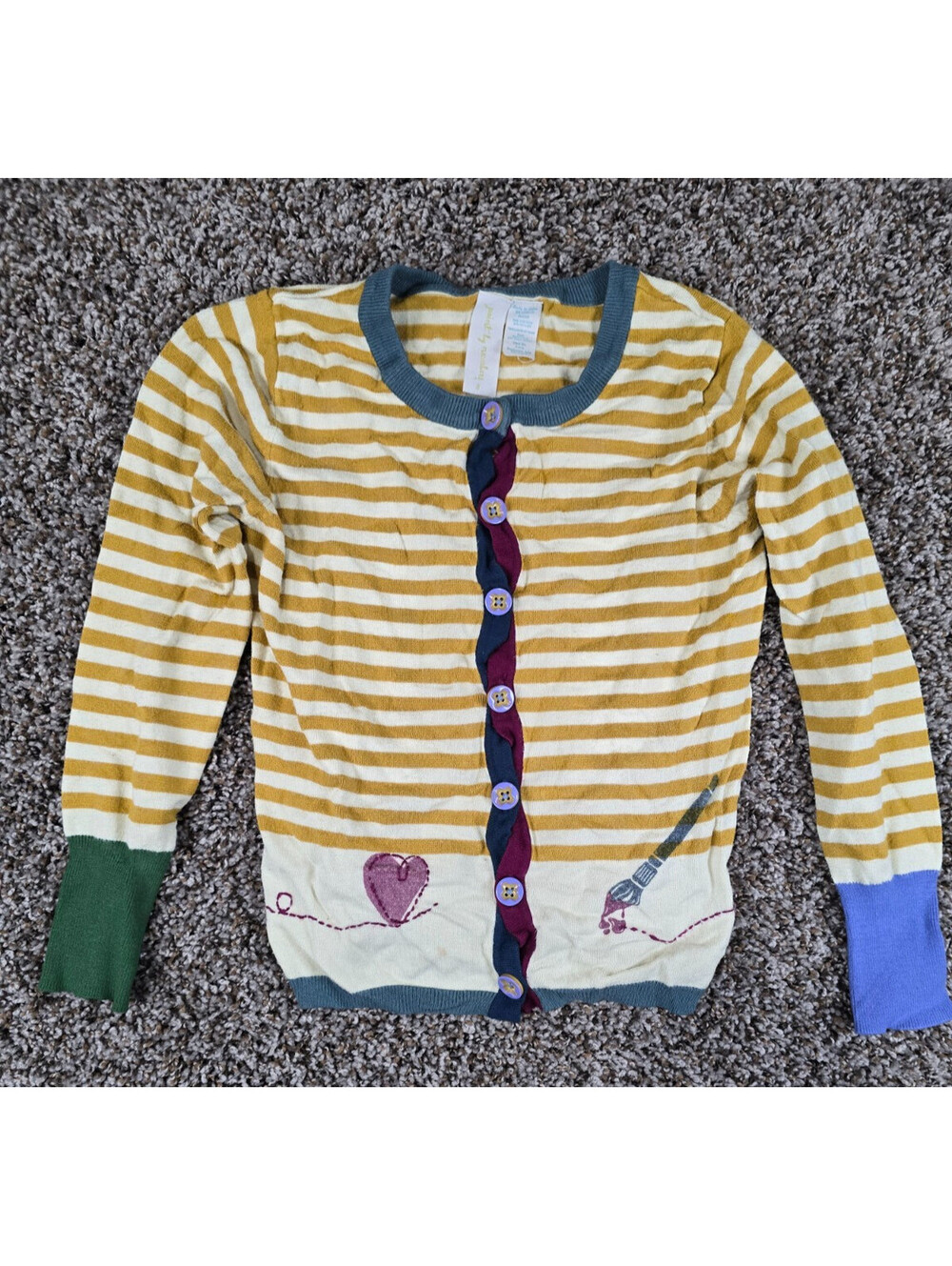Matilda Jane Paint by Numbers Old Gold Stripe Cardigan Sweater Girls Sz 8